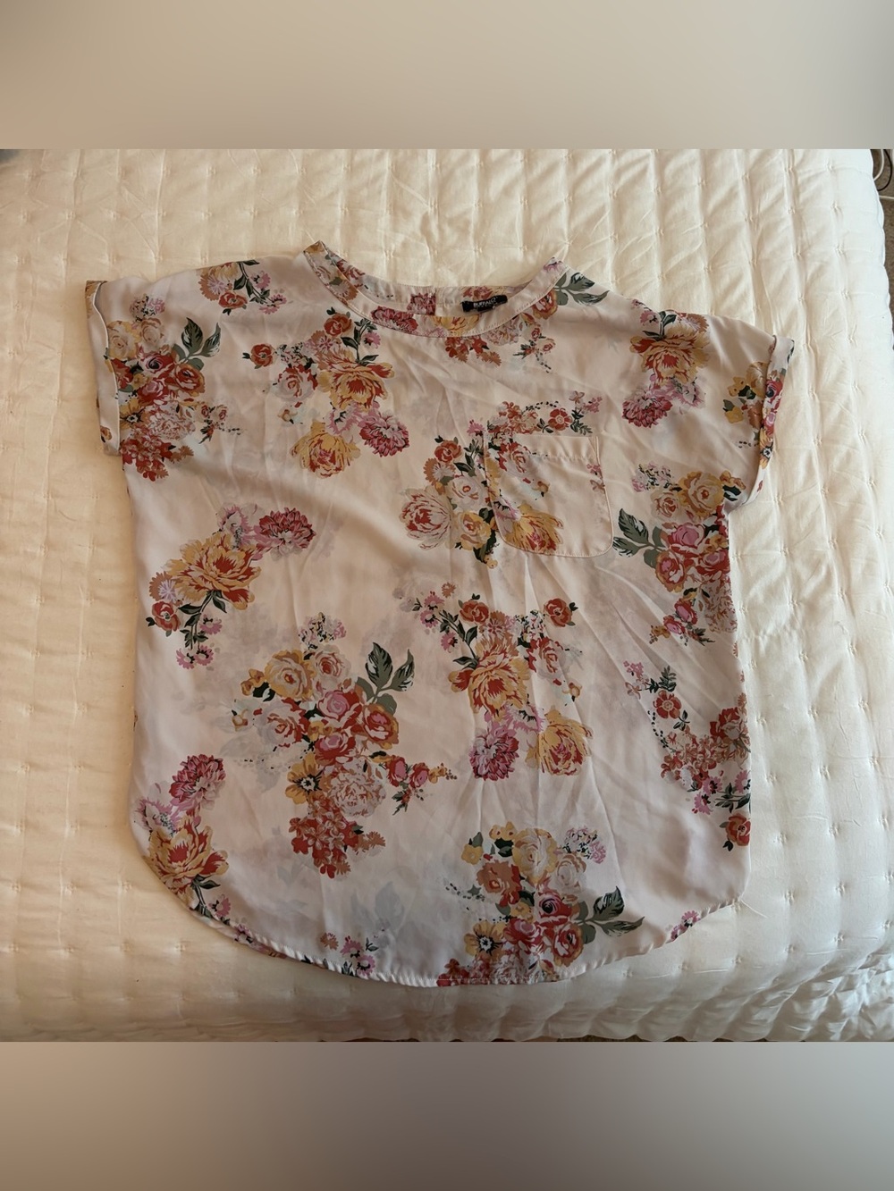 Buffalo David Bitton Floral Pocket Blouse in Pink, Yellow & Green